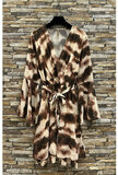 Prachtige korte marron bruine-beige wikkeljurk met  print _