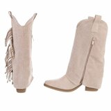Bottes western-biker mi-hautes en daim beige Solana_