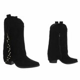 Bottes western-biker mi-hautes en daim noir Solana_