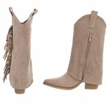Bottes western-biker mi-hautes en daim brun kaki Solana_