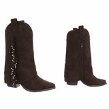 Bottes western-biker mi-hautes en daim brun marron Solana_