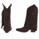 Bottes western-biker mi-hautes en daim brun marron Solana_