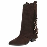 Bottes western-biker mi-hautes en daim brun marron Solana_