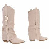 Bottes motardes western hautes en daim beige Celina_