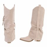 Bottes motardes western hautes en daim beige Celina_