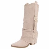 Bottes motardes western hautes en daim beige Celina_