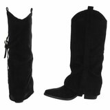 Bottes motardes western hautes en daim noir Celina_