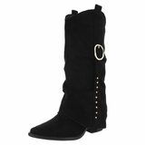 Bottes motardes western hautes en daim noir Celina_