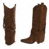 Bottes motardes western hautes en daim brun clair Celina_
