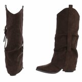Bottes motardes western hautes en daim brun foncé Celina_