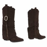 Bottes motardes western hautes en daim brun foncé Celina_