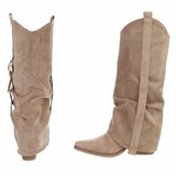 Bottes motardes western hautes en daim brun kaki Celina_