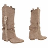 Bottes motardes western hautes en daim brun kaki Celina_