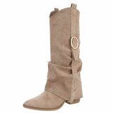Bottes motardes western hautes en daim brun kaki Celina_