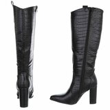 Hoge zwarte laars Dilara met croco print_