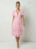 Magnifique lange gelaagde fijne chiffon jurk in rose kleur_