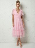 Magnifique lange gelaagde fijne chiffon jurk in rose kleur_
