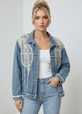 Veste en jean bleu premium ornée de perles, de strass et de broderies exclusives_