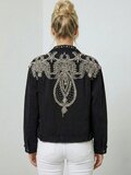 Veste en jean noir premium ornée de perles, de strass et de broderies exclusives_