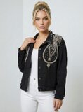 Veste en jean noir premium ornée de perles, de strass et de broderies exclusives_