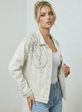 Premium ecru witte jeans jacket bewerkt met parels,strass en excusief borduurwerk_