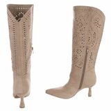 Bottes motardes western hautes en daim brun kaki Dania_