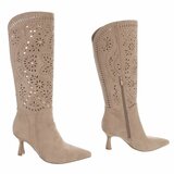 Bottes motardes western hautes en daim brun kaki Dania_