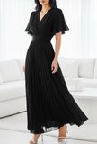 Robe longue plissée noire élégante_