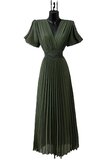 Stijlvolle kaki groene maxi plisse jurk _