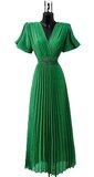 Stijlvolle groene maxi plisse jurk _
