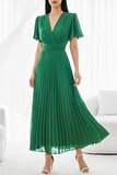 Stijlvolle groene maxi plisse jurk _