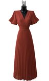 Stijlvolle terracotta maxi plisse jurk _