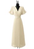 Stijlvolle beige maxi plisse jurk _