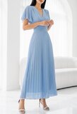 Stijlvolle licht blauwe maxi plisse jurk _