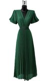 Stijlvolle donker groene maxi plisse jurk _