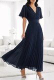 Stijlvolle donker blauwe maxi plisse jurk _