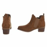 Licht bruin suede enkellaarsje Bodille met cut out design_