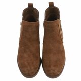 Licht bruin suede enkellaarsje Bodille met cut out design_