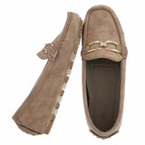 Mocassins Nadine en daim brun kaki avec décoration_