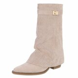 Bottes en suédine beige perforée avec boucle dorée Milou_