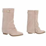 Bottes en suédine beige perforée avec boucle dorée Milou_