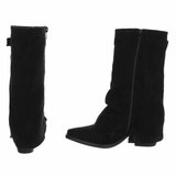 Bottes en suédine noir perforée avec boucle dorée Milou_