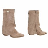 Kaki bruine suède laars met perforaties en goudkleurige gesp Milou_