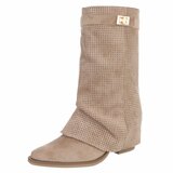 Kaki bruine suède laars met perforaties en goudkleurige gesp Milou_