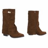 Licht bruine suède laars met perforaties en goudkleurige gesp Milou_