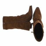 Licht bruine suède laars met perforaties en goudkleurige gesp Milou_