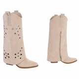 Beige suède biker-western laars Cibella met decoratieve ringen_