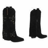 Zwarte suède biker-western laars Cibella met decoratieve ringen_