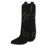 Zwarte suède biker-western laars Cibella met decoratieve ringen_