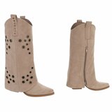 Kaki bruine suède biker-western laars Cibella met decoratieve ringen_